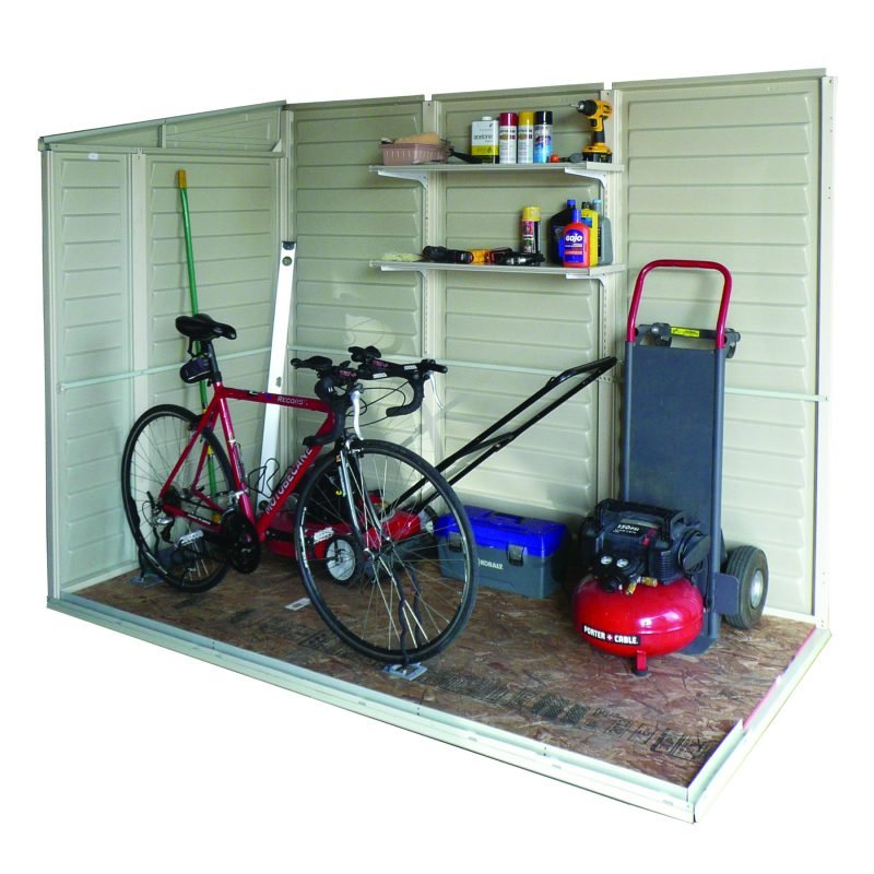 Inside view of the SideMate shed with stored items